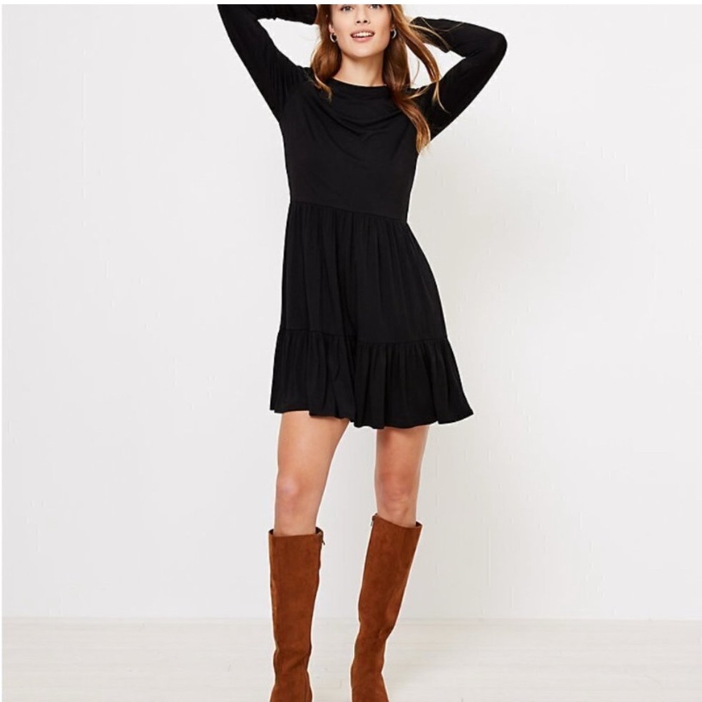 Loft Elegant Black Long Sleeve Dress